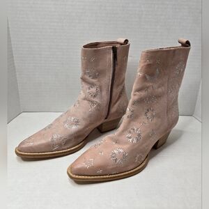 Free People Bowers Suede Embroiderd Boot, Perfect Pink, Sz 37.5